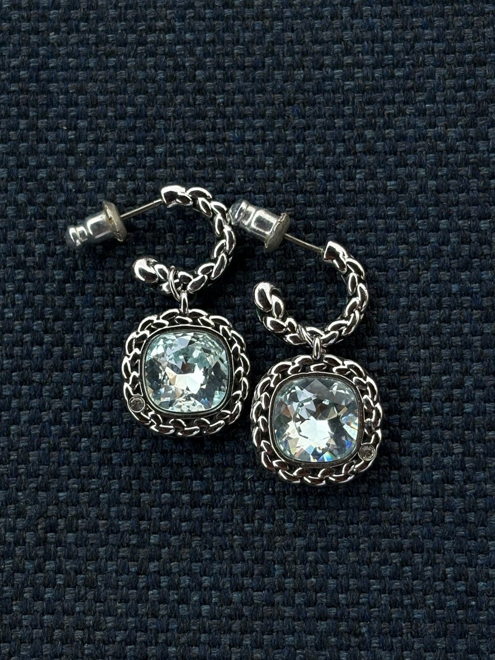 Swarovski Silver Earrings with (Removable) Aqua Blue Crystal Drops